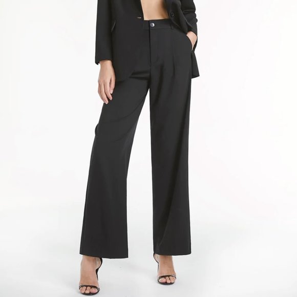 Commense Pants - Commense High Waisted Relaxed Straight Leg Trousers Black M
